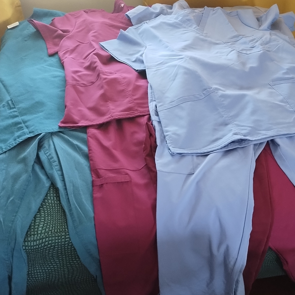 Lot Of Scrubs In Ciel Blue, Teal,and Burgundy
